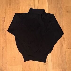 Vintage 70s 80s Meister Black Wool Blend Embroidered Shoulder Sweater